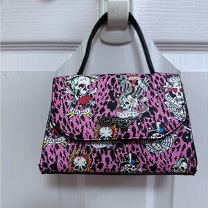 NWT Ed Hardy Pink Mini Crossbody Bag with Skull Leopard Design